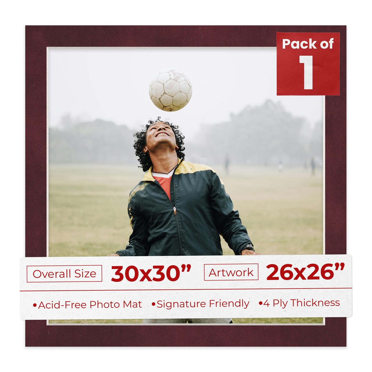 Dark Red Suede Mat Board for 30x30 Frames - Fits 26x26 Photos